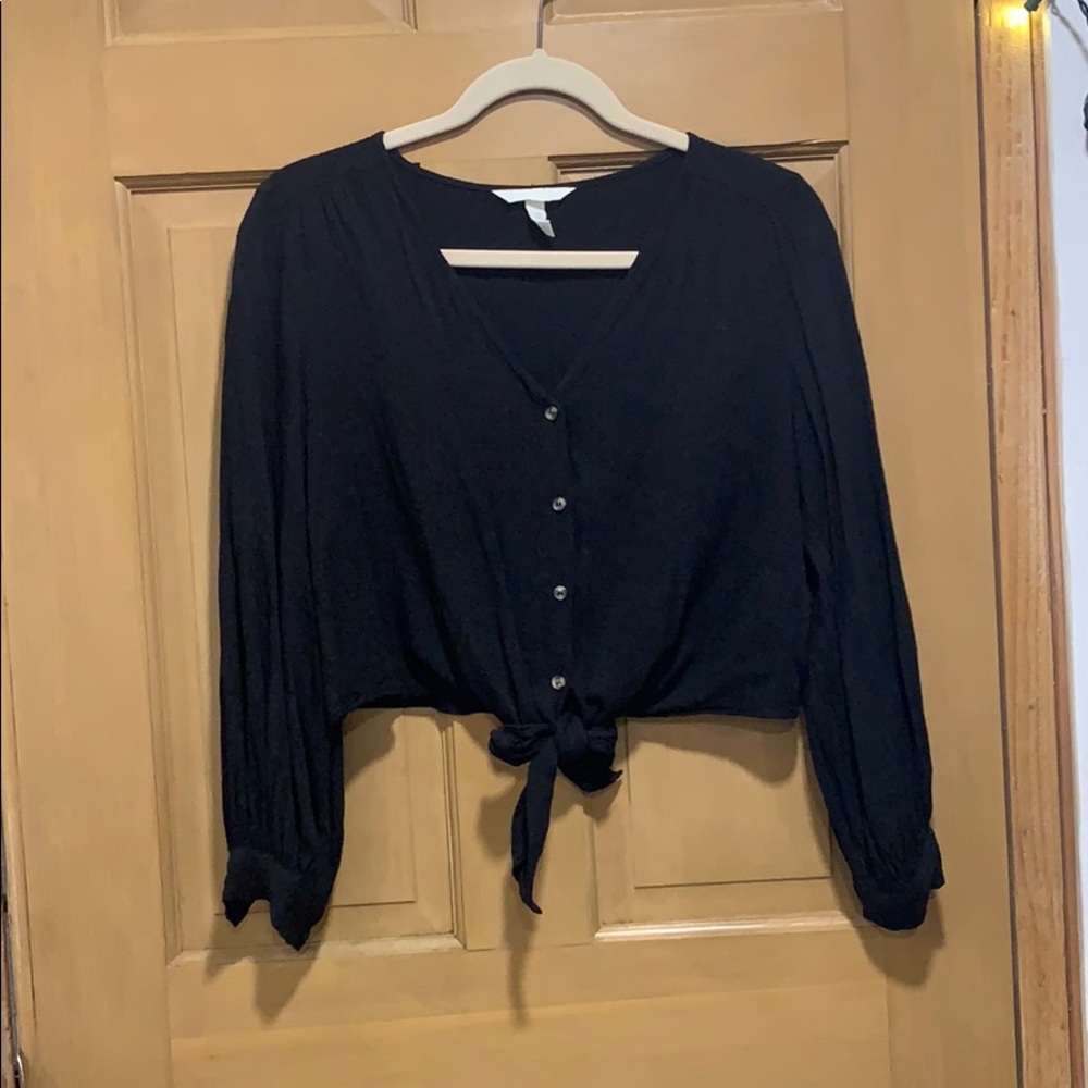 Tie Front Bell Sleeve Top